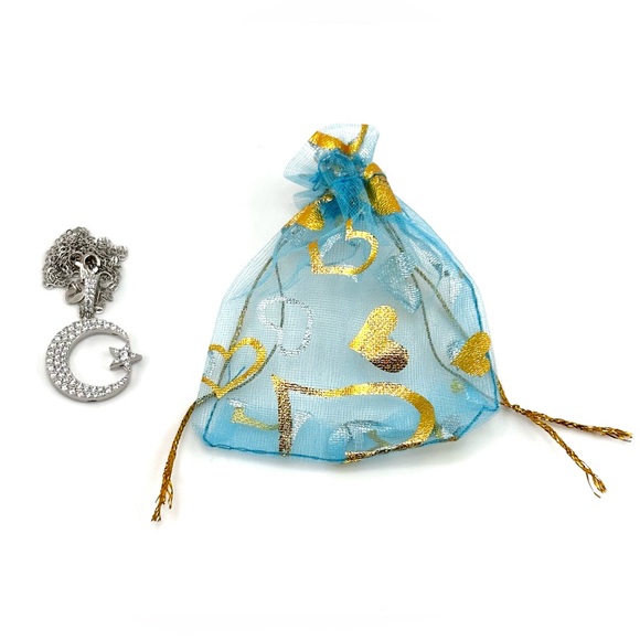 925 Solid Sterling Silver Moon & Star Pendant Necklace - Picture 7 of 8